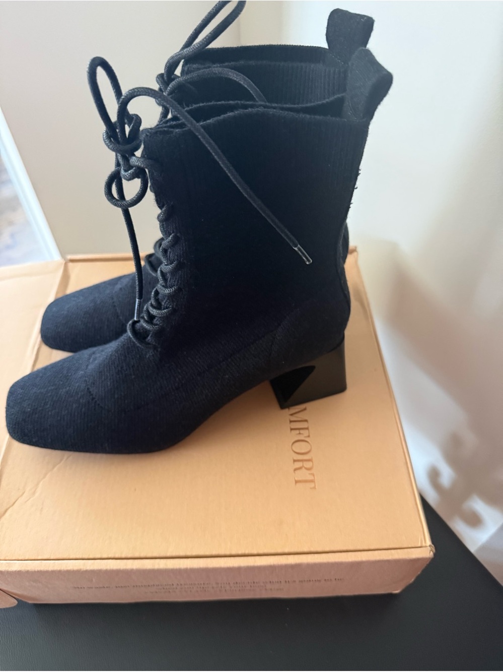 Vivaia Black Square Toe Lace Up boots - never worn -EU37